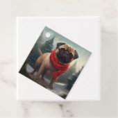 Pug Dog in Sneeuw Kerstmis Bedankjes Labels (In situ)