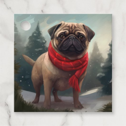 Pug Dog in Sneeuw Kerstmis Bedankjes Labels (Voorkant)