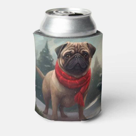 Pug Dog in Sneeuw Kerstmis Blikjeskoeler (Blikje Achterkant)