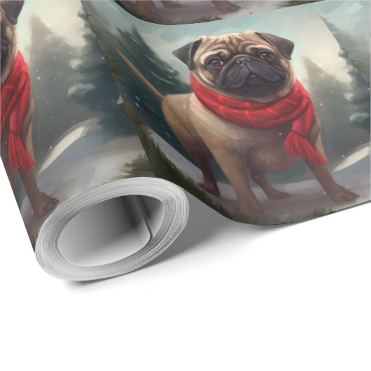 Pug Dog in Sneeuw Kerstmis Cadeaupapier (Rol Hoek)