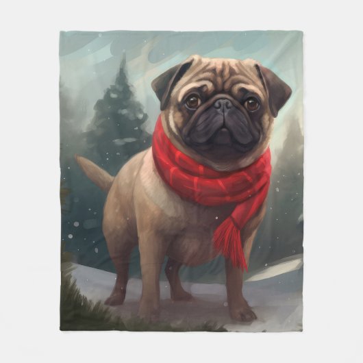 Pug Dog in Sneeuw Kerstmis Fleece Deken (Voorkant)