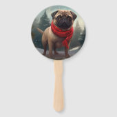 Pug Dog in Sneeuw Kerstmis Handwaaier (Achterkant)