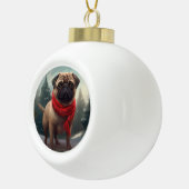 Pug Dog in Sneeuw Kerstmis Keramische Bal Ornament (Rechts)