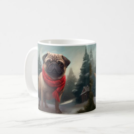 Pug Dog in Sneeuw Kerstmis Koffiemok (Voorkant links)