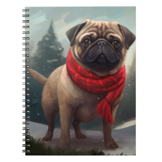 Pug Dog in Sneeuw Kerstmis Notitieboek (Voorkant)