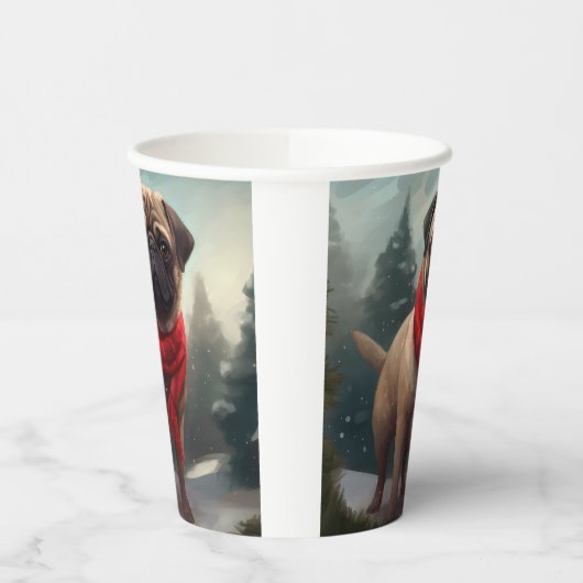 Pug Dog in Sneeuw Kerstmis Papieren Bekers (Links)