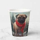 Pug Dog in Sneeuw Kerstmis Papieren Bekers (Voorkant)