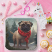 Pug Dog in Sneeuw Kerstmis Papieren Bordje (Feest)