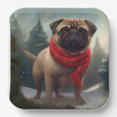 Pug Dog in Sneeuw Kerstmis Papieren Bordje (Voorkant)