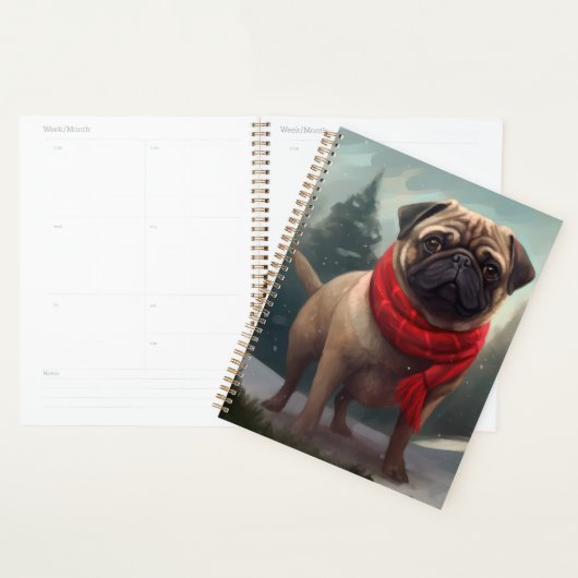 Pug Dog in Sneeuw Kerstmis Planner (Display)