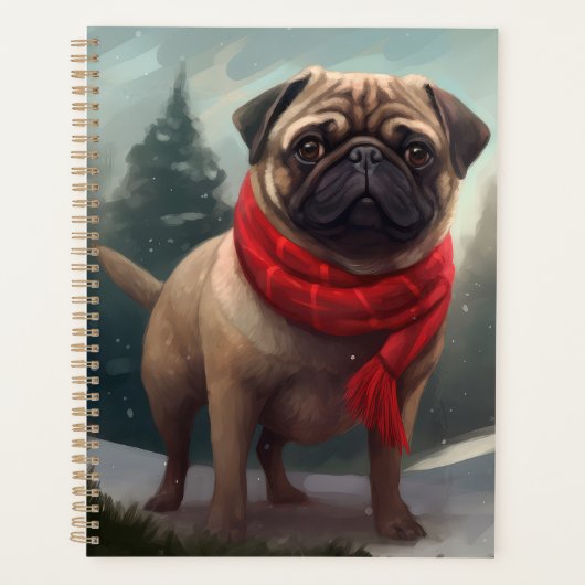 Pug Dog in Sneeuw Kerstmis Planner (Voorkant)