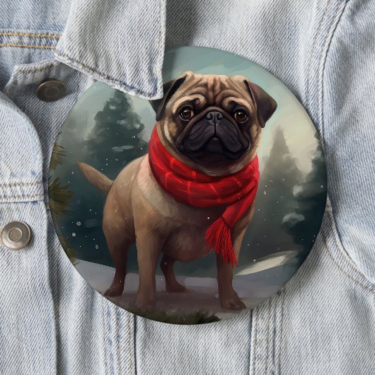 Pug Dog in Sneeuw Kerstmis Ronde Button 6,0 Cm (In situ)