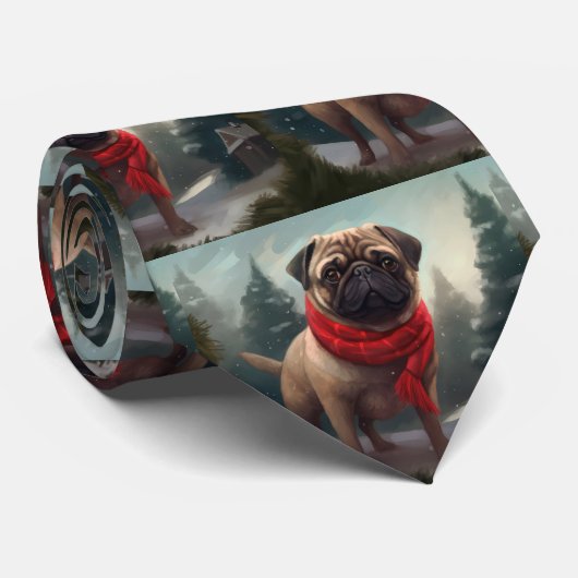 Pug Dog in Sneeuw Kerstmis Stropdas (Opgerold)