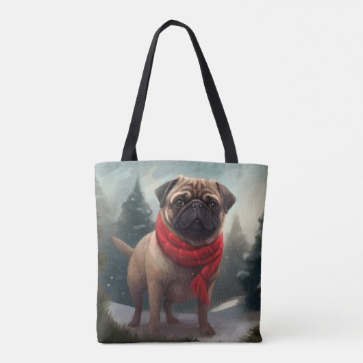 Pug Dog in Sneeuw Kerstmis Tote Bag (Achterkant)