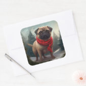 Pug Dog in Sneeuw Kerstmis Vierkante Sticker (Envelop)