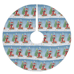 Pug Dog in sneeuw met kerstcadeaus Kerstboom Rok