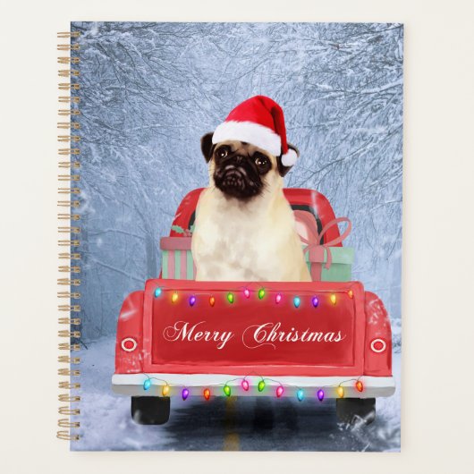 Pug Dog in sneeuw, met kersttruck Planner (Voorkant)
