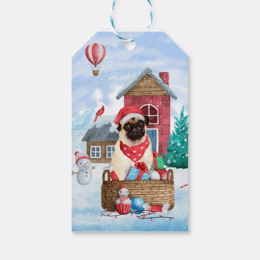 Pug Dog in sneeuwkerst Cadeaulabel (Achterkant)