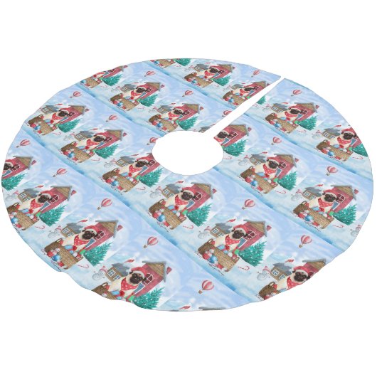 Pug Dog in sneeuwkerst Kerstboom Rok (Gekanteld)