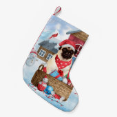Pug Dog in sneeuwkerst Kleine Kerstsok (Voorkant (Hangend))