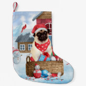 Pug Dog in sneeuwkerst Kleine Kerstsok (Voorkant)