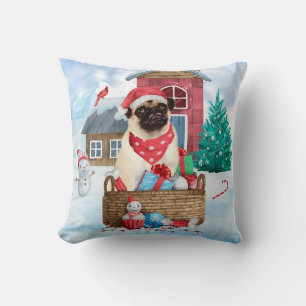 Pug Dog in sneeuwkerst Kussen
