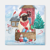 Pug Dog in sneeuwkerst Magneet (Voorkant)
