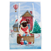 Pug Dog in sneeuwkerst Medium Cadeauzakje (Achterkant)
