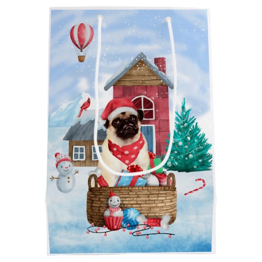 Pug Dog in sneeuwkerst Medium Cadeauzakje (Achterkant)