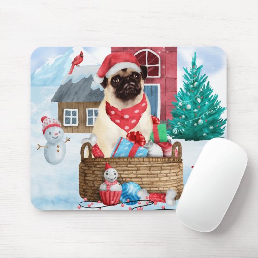 Pug Dog in sneeuwkerst Muismat (Met muis)