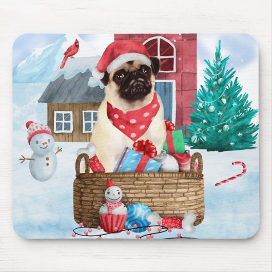 Pug Dog in sneeuwkerst Muismat (Voorkant)
