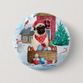 Pug Dog in sneeuwkerst Ronde Button 5,7 Cm (Voorkant)