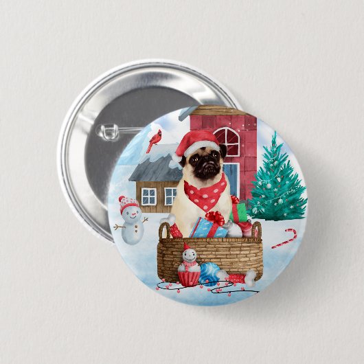Pug Dog in sneeuwkerst Ronde Button 5,7 Cm (Voorkant /achterkant)