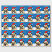 Pug Dog in Sneeuwkerstfeest Kunstportret Cadeaupapier (Vlak)