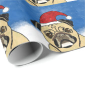 Pug Dog in Sneeuwkerstfeest Kunstportret Cadeaupapier (Rol Hoek)