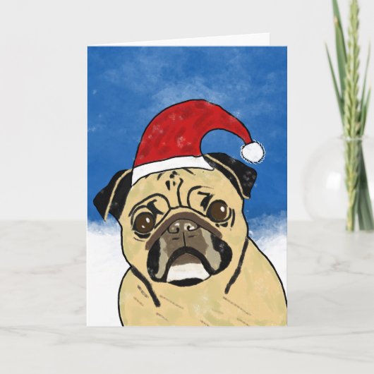 Pug Dog in Sneeuwkerstfeest Kunstportret Feestdagen Kaart (Voorkant)