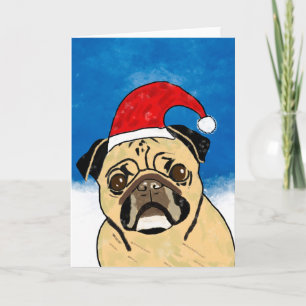 Pug Dog in Sneeuwkerstfeest Kunstportret Feestdagen Kaart