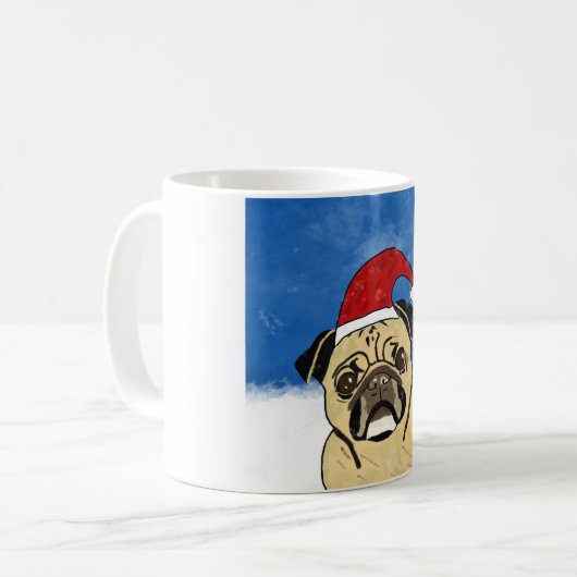 Pug Dog in Sneeuwkerstfeest Kunstportret Koffiemok (Voorkant links)