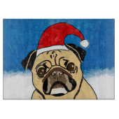 Pug Dog in Sneeuwkerstfeest Kunstportret Snijplank (Voorkant)