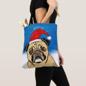 Pug Dog in Sneeuwkerstfeest Kunstportret Tote Bag (Dichtbij)