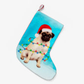Pug Dog in Snow Christmas Pet Lights Kleine Kerstsok (Voorkant (Hangend))