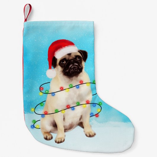 Pug Dog in Snow Christmas Pet Lights Kleine Kerstsok (Voorkant)