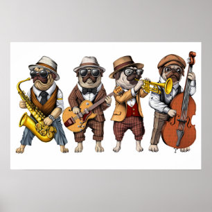 Pug Dog Jazz Muzikanten Poster