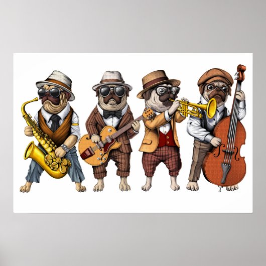 Pug Dog Jazz Muzikanten Poster (Voorkant)
