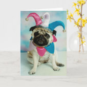 Pug Dog Jester Clown Kaart (Gele Bloem)