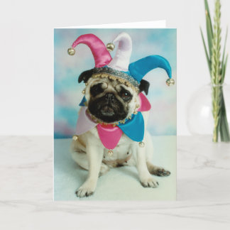 Pug Dog Jester Clown Kaart