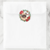 Pug Dog Joy Poinsettia Kerstmis Wreath Ronde Sticker (Tas)