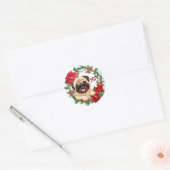 Pug Dog Joy Poinsettia Kerstmis Wreath Ronde Sticker (Envelop)