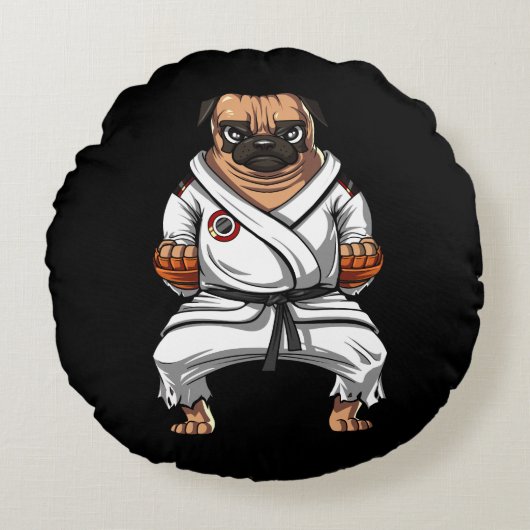 Pug Dog Karate Ninja Arts Pet Rond Kussen (Voorkant)