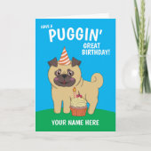 Pug Dog Kawaii Birthday Kaart (Voorkant)